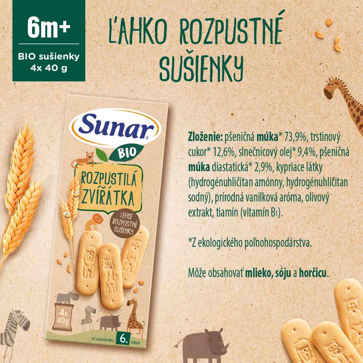 Sunar BIO Rozpustilé zvieratka 160g 4×40 g, BIO sušienky