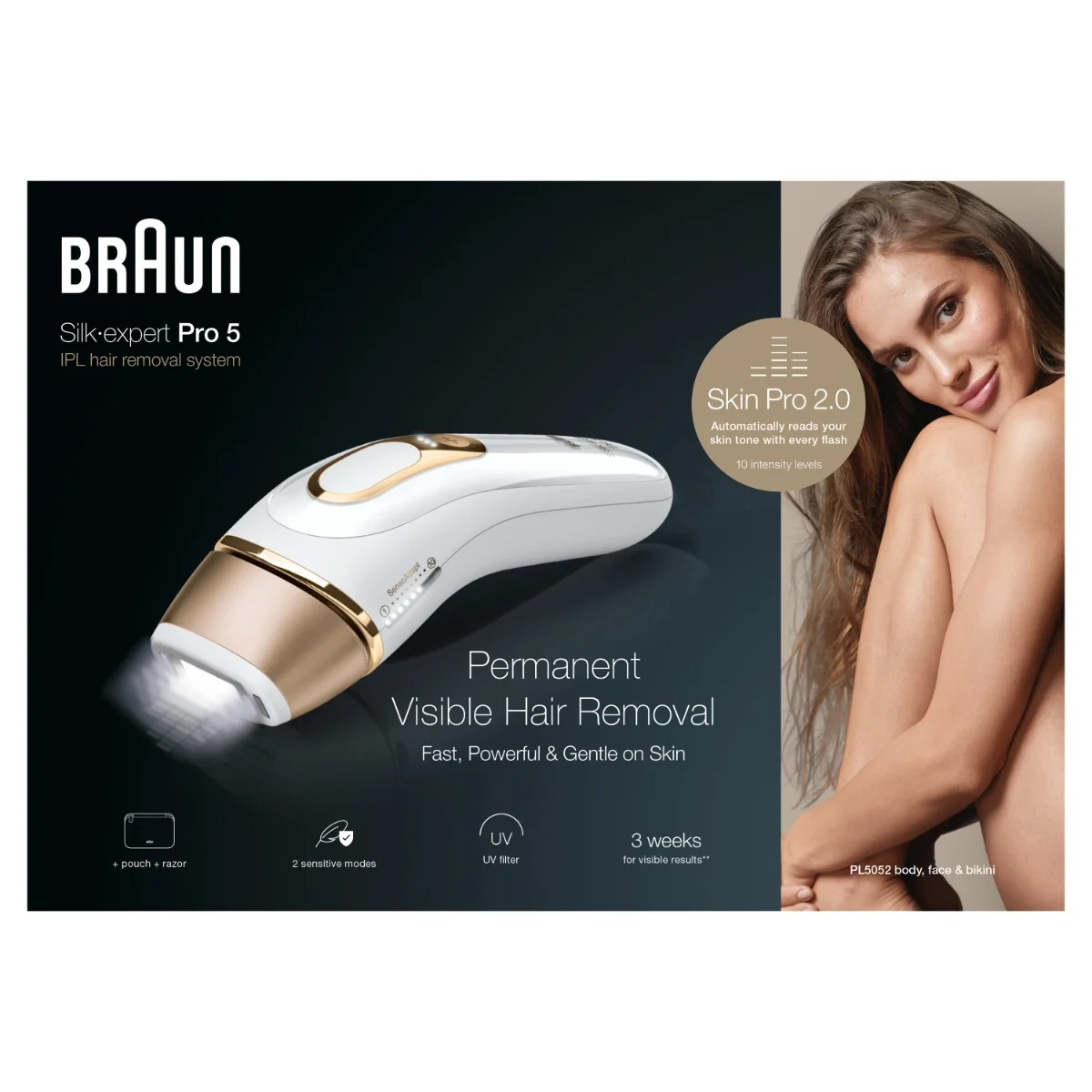 Braun IPL Silk·expert Pro 5, Odstraňovanie Chĺpkov v Pohodlí Domova, S Puzdro, 1 Hlavica, PL5052 1×1 ks, epilátor