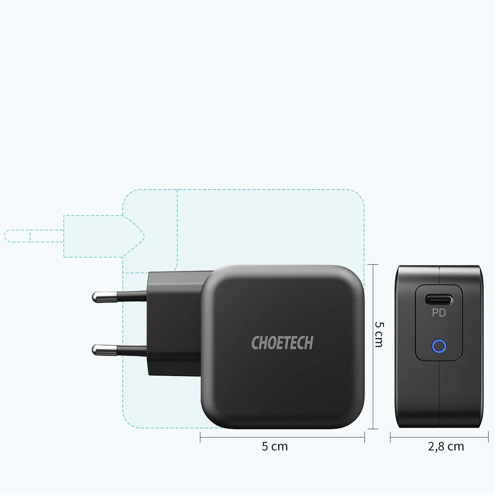 Choetech Q6006 GaN sieťová nabíjačka USB-C 60W PD + kábel USB-C / USB- C 1.8m, čierna