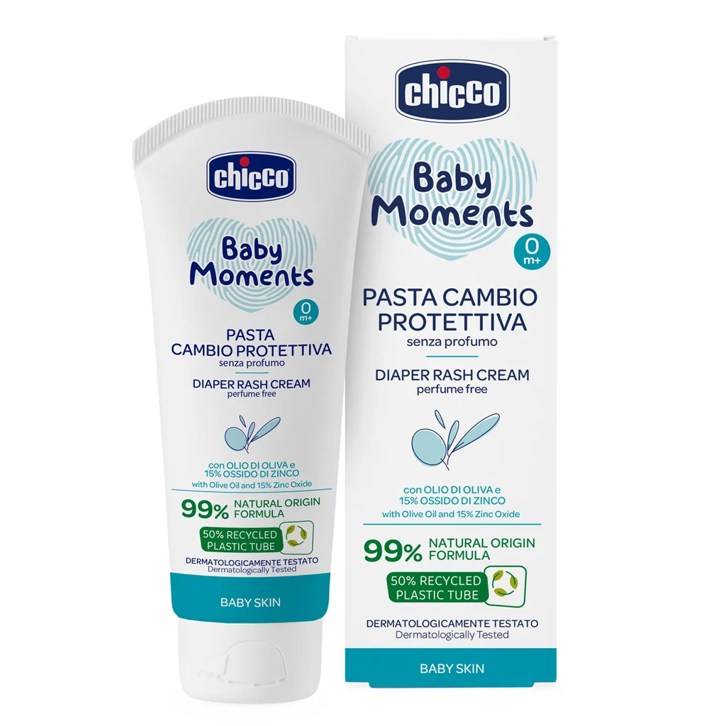 CHICCO Krém na detský zadoček Baby Moments bez parfému s 99% prírodných zložiek 0m+ 1×100 ml, krém na detský zadoček