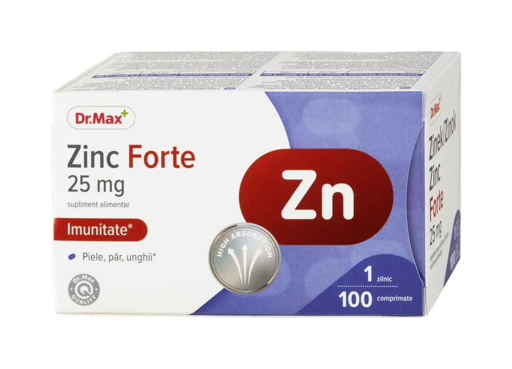 Dr. Max Zinok Forte 25 mg 1×100 tbl, vysoká dávka zinku v organickej forme