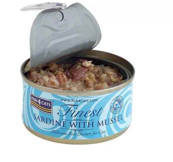 FISH4CATS Konzerva pre mačky Finest sardinka s mušľami 70g 1×70 g, konzerva pre mačky