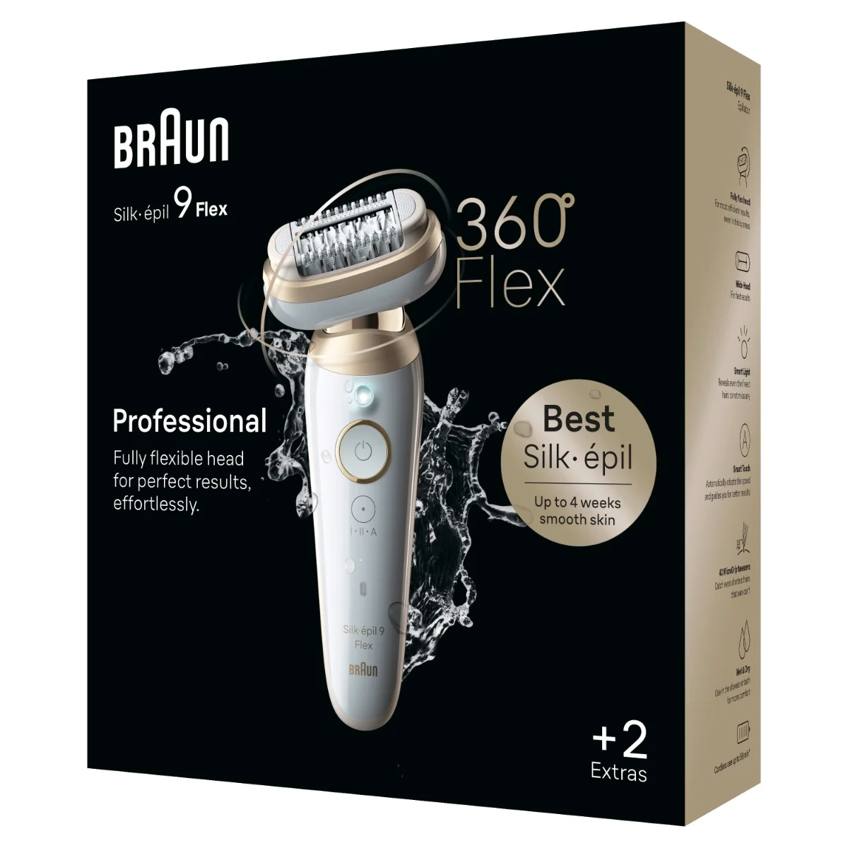 Braun Silk-épil 9 Flex, Epilátor na Odstraňovanie Chĺpkov, 9-011 3D, Biela/Zlatá 1×1 ks, epilátor