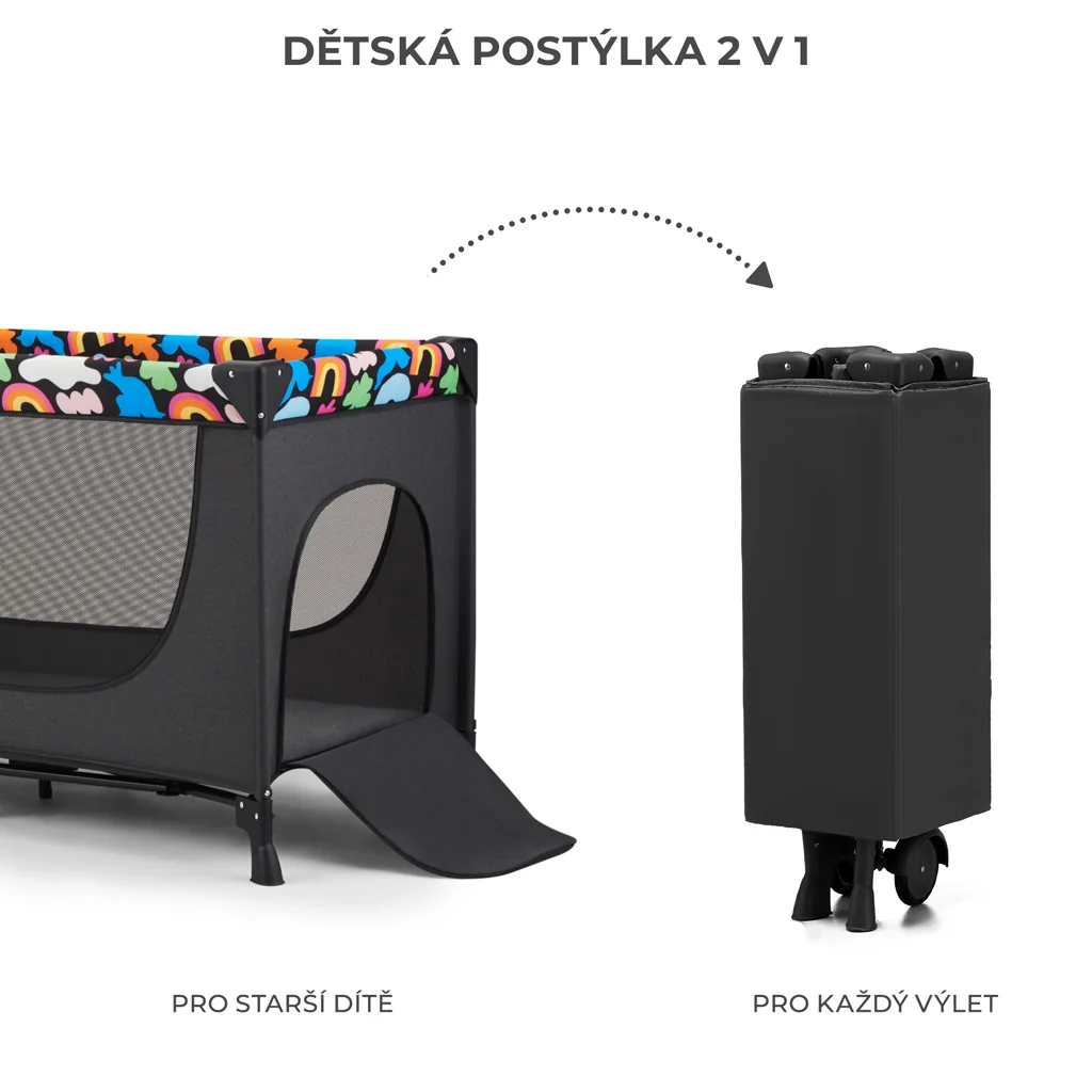 KINDERKRAFT Postieľka cestovná Joy 2 Happy shapes 1×1 ks, cestovná postieľka