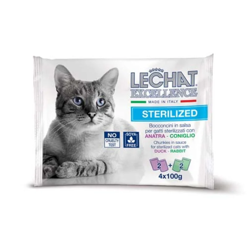 MONGE LECHAT EXCELLENCE STERILIZED kačica/králik multi pack 4x100g kapsička