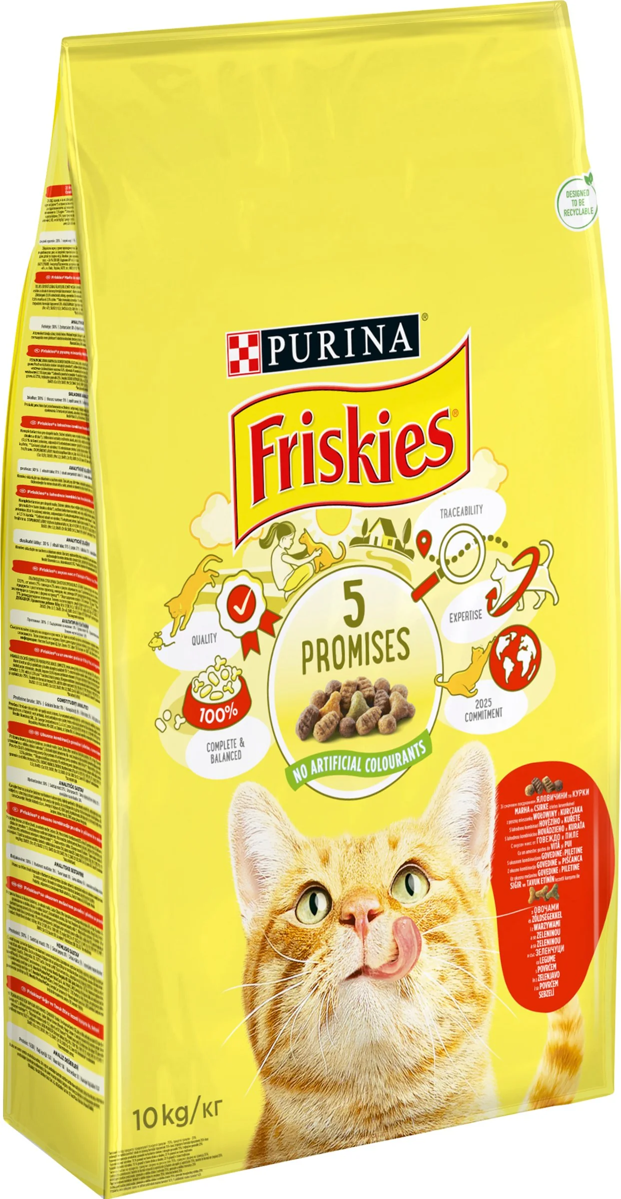 FRISKIES GM 10kg s hovädzím, kuraťom a pridanou zeleninou 1×10 kg, kompletné krmivo pre dospelé mačky