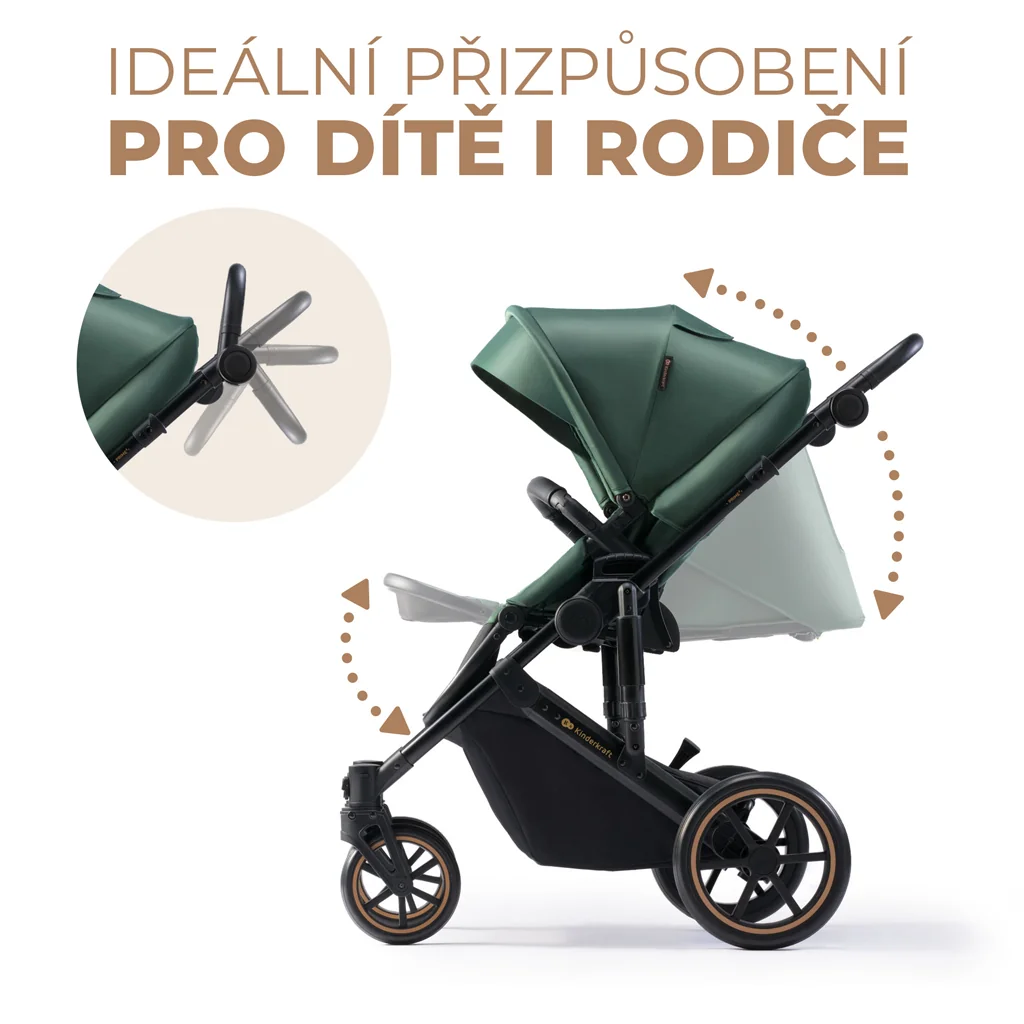 KINDERKRAFT SELECT Kočík kombinovaný 3v1 Prime 2 Dark Green, Premium 1×1 ks, kombinovaný kočík