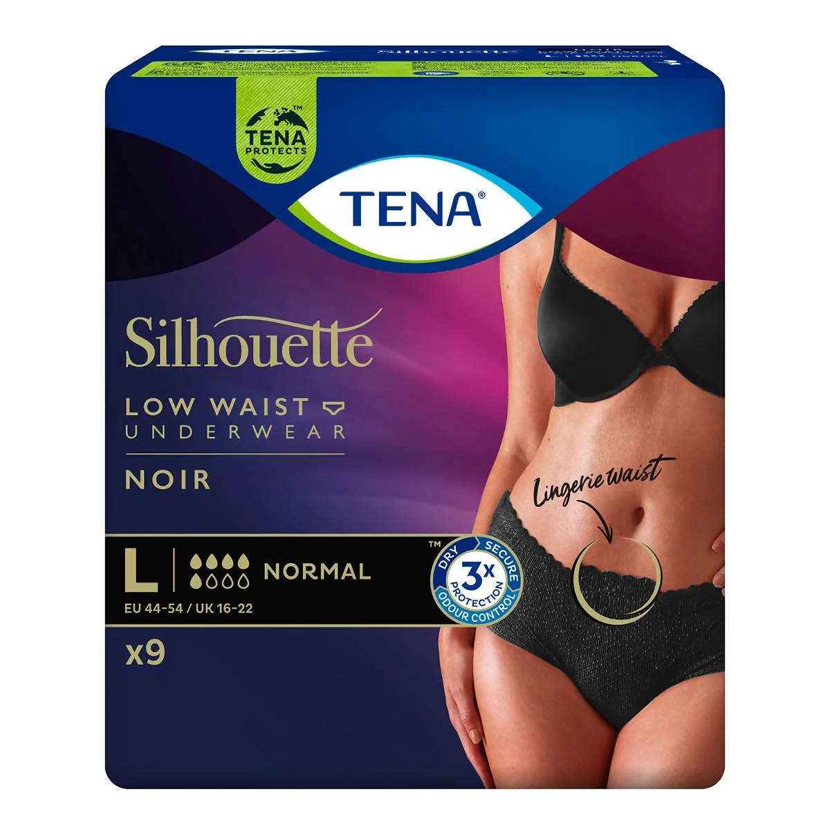 TENA SILHOUETTE NORMAL NOIR L 9KS