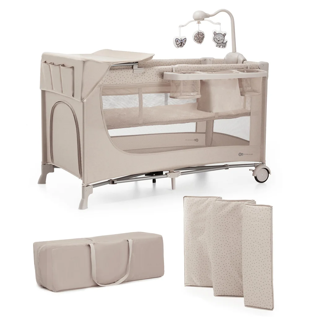 KINDERKRAFT Postieľka cestovná Joy 2 s doplnkami Beige 1×1 ks, cestovná postieľka