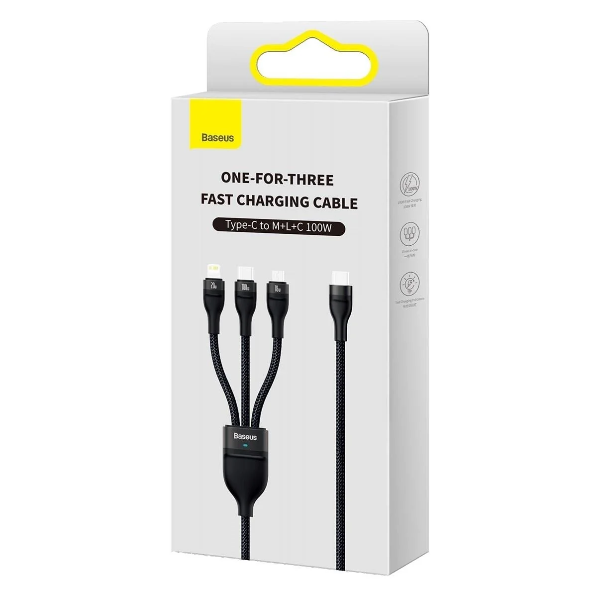 Baseus Flash 3in1 kábel USB-C - micro USB / USB-C / Lightning 100W 1.5 m, čierny