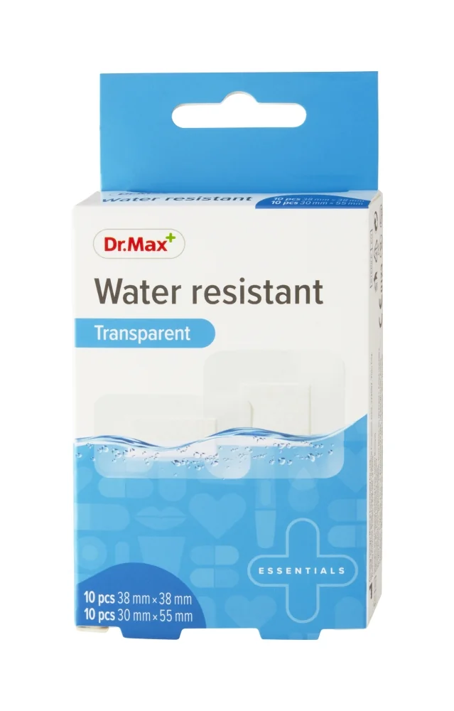 Dr. Max Náplasť Water resistant 20 ks, (38 x 38mm) x 10 ks + (30 x 55mm) x 10 ks