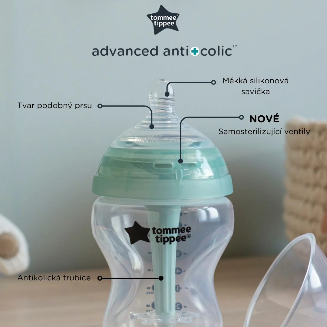 Tommee Tippee ADVANCED ANTI-COLIC Samosterilizačná Dojčenská Fľaša Pomalý Prietok 150 ml 0m+ 1×1 ks, dojčenská fľaša