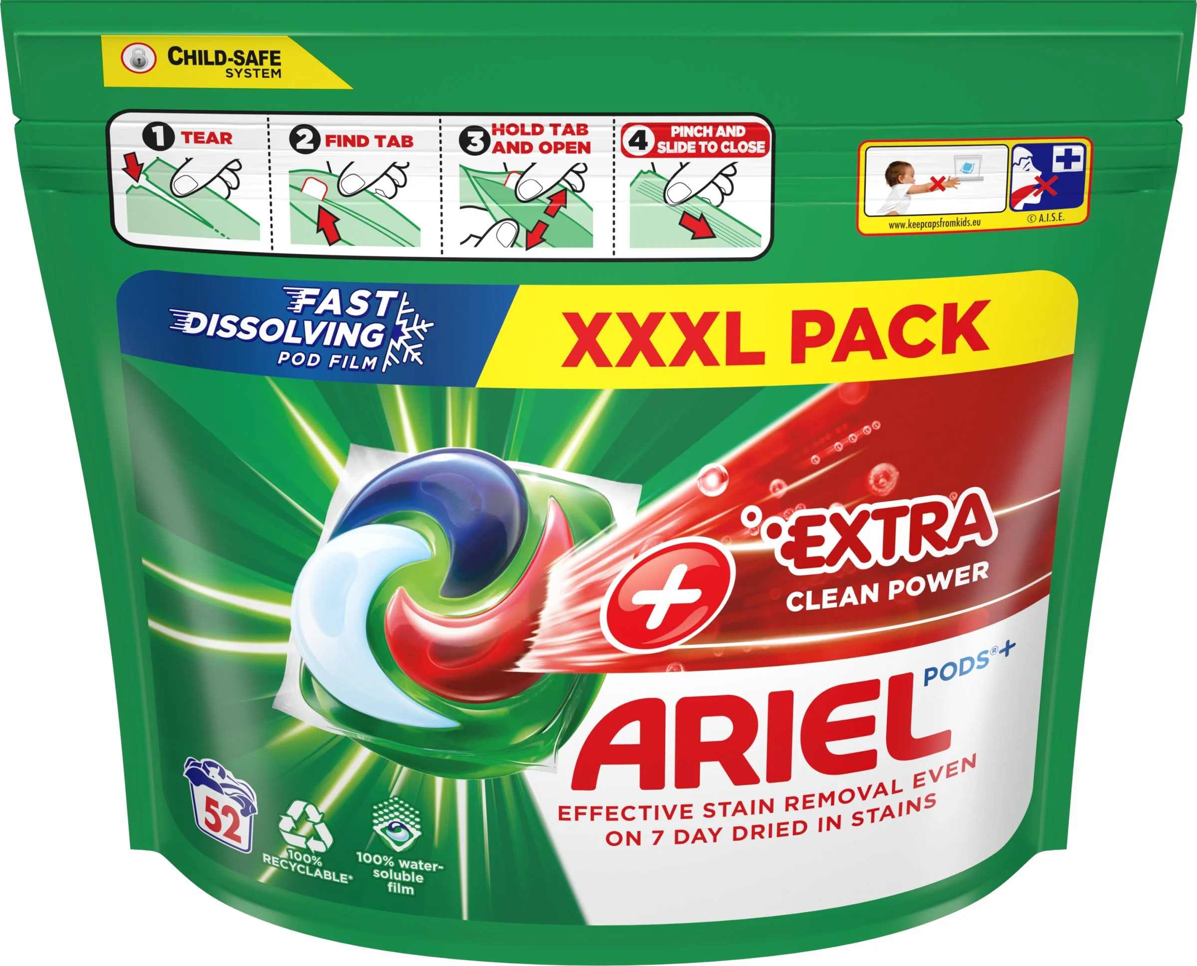 Ariel All-in-1 PODS Extra clean, Gélové Kapsuly Na Pranie, 52 Praní