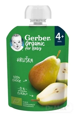 Gerber Organic Kapsička Hruška 1x90 g, bio ovocná desiata (od ukonč. 4. mesiaca)