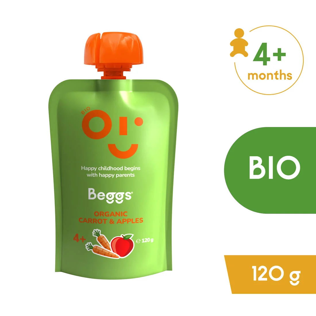 Beggs BIO Mrkva a jablká 1×120 g, zelenino-ovocný príkrm