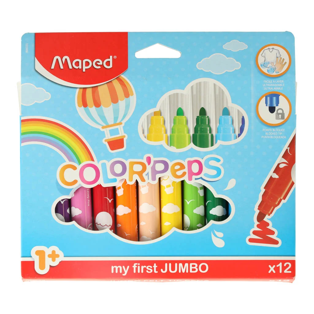 Popisovače vo výklopnom boxe pre batoľatá Jumbo Color 12 farieb Maped